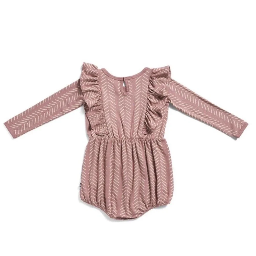 KYTE Baby Toddler Girls Long Sleeve Herringbone Bubble Romper Dusty Rose 3T NWT